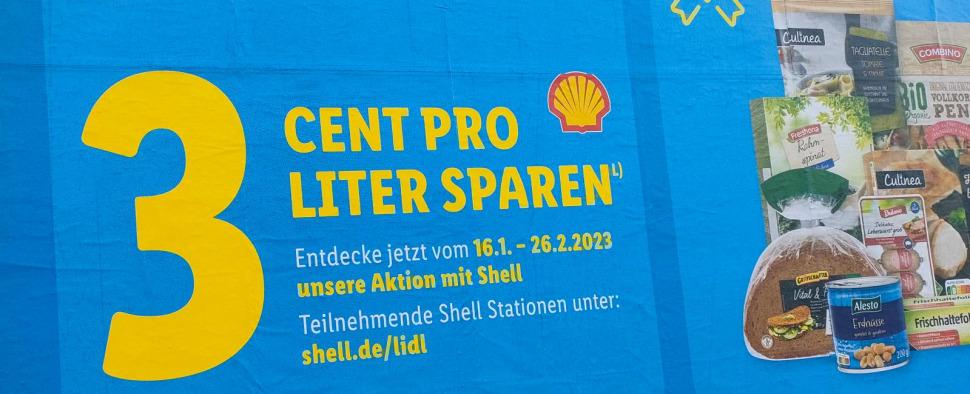 Werbeplakat von LIDL für Shell-Rabatt mit LIDL Plus