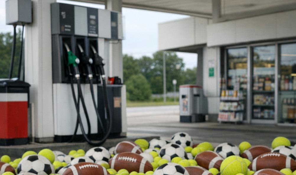 Analyse zum Thema Sportwetten und deren Digitalisierung Sportbälle liegen an einer Tankstelle auf dem Boden