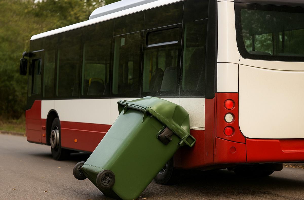 smarte Fahrzeugtechnik im Alltag Bus rammt eine Mülltonne beim Zurücksetzen